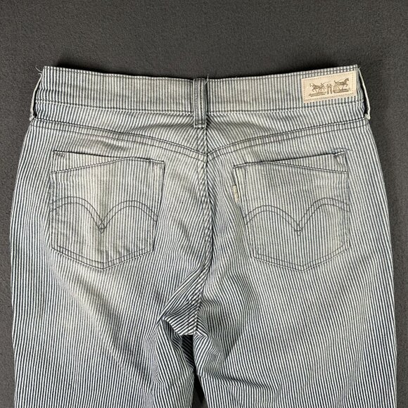 Levis Jeans Womens 4 Blue White Pinstripe Cropped Cuffed Stretch Denim Pants - Picture 10 of 12